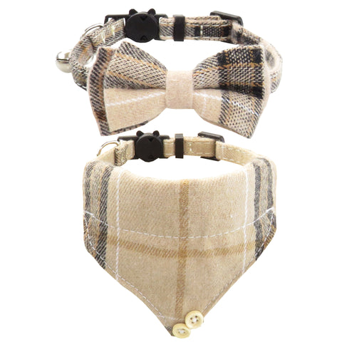 Bow Tie Cat Collar Bandana Breakaway Pet Collar Bandana With Classic Plaid Adjustable Cat Collar With Scarf And Bowtie Necklace