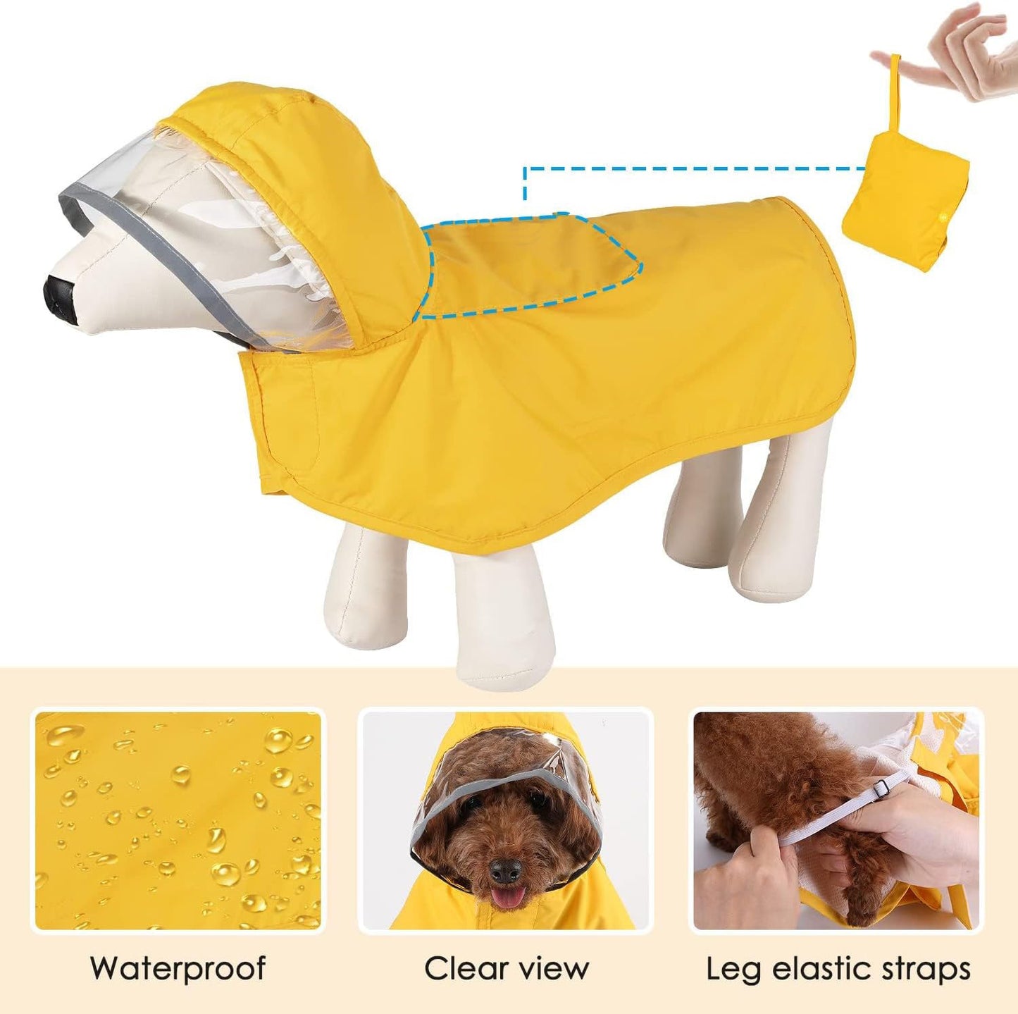 Dog Raincoat Waterproof Soft Breathable Dog Rain Jacket For Small Dog Hooded Dog Rain Coat With Transparent Cap Protect Belly